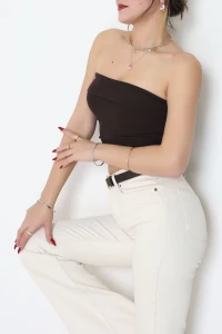 Likralı Straplez Ribana Atlet Kahve - 21922.200.