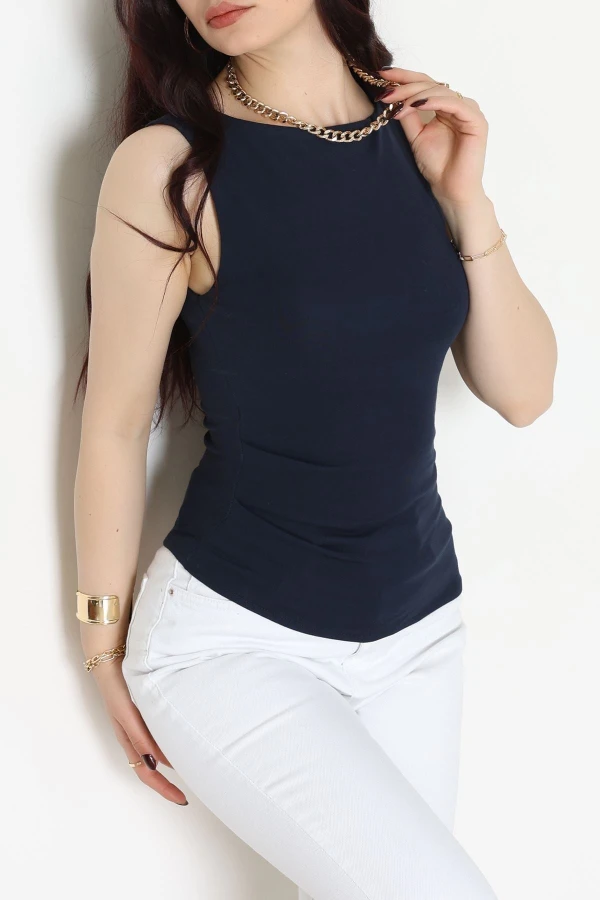 Kayık Yaka Önü Asimetrik Ribana Atlet Lacivert - 22050.200.