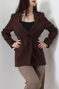Bağlamalı Astarlı Blazer Ceket Kahve - 31815.1991.
