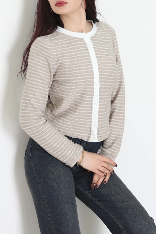 Düğmeli Hırka Krem - 31835.2131.