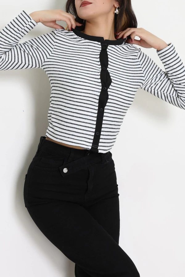 Düğmeli Hırka Beyazsiyah - 31835.2131.