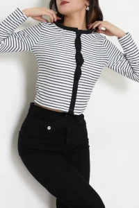 Düğmeli Hırka Beyazsiyah - 31835.2131.