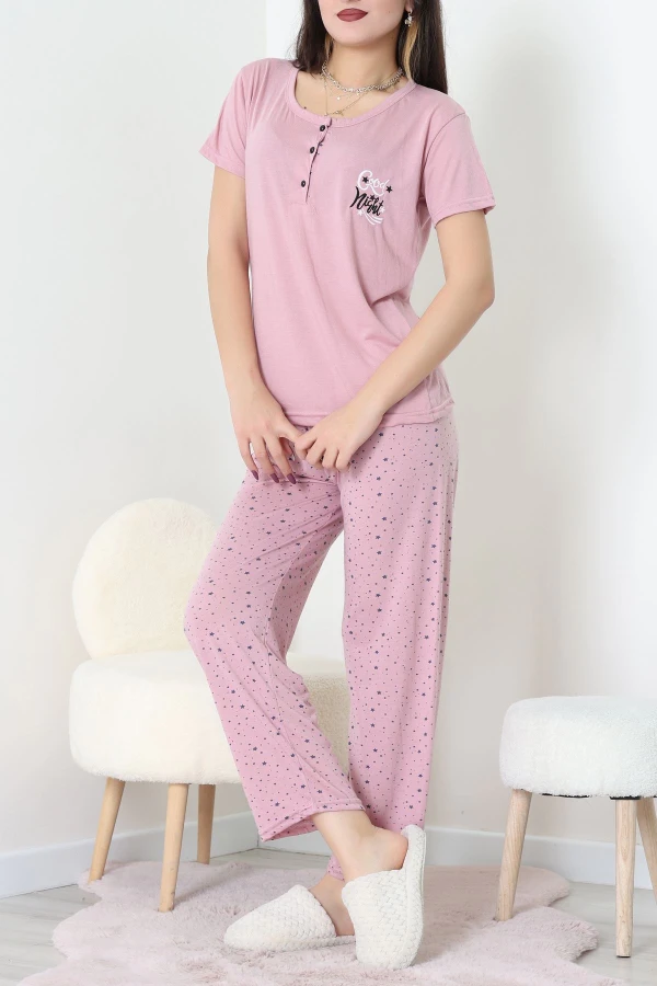 Viskon Kumaş Kısa Kol Pijama Takımı Pembe - 31859.2123.