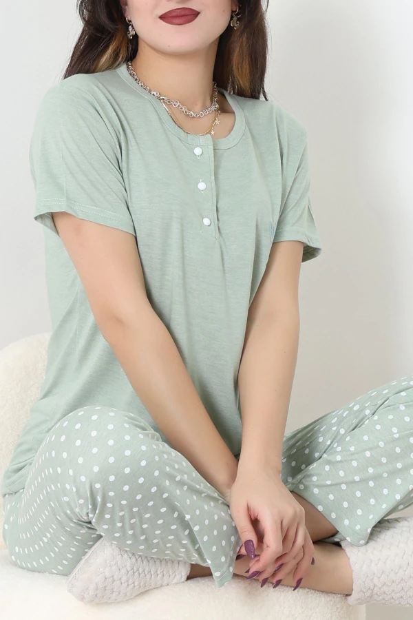 Viskon Kumaş Kısa Kol Pijama Takımı Mint - 31859.2123.