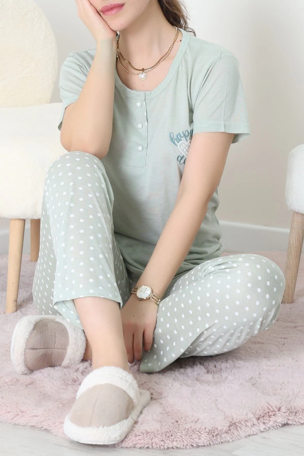 Viskon Kumaş Kısa Kol Pijama Takımı Mint1 - 31859.2123.