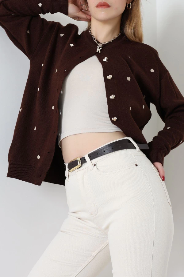 Kalp Detaylı Hırka Kahvelatte - 3219.1577.