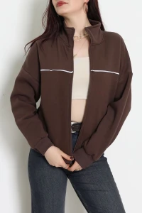 3 İplik Kompakt Oversize Biye Detaylı Sweat Kahve - 42505.1878.