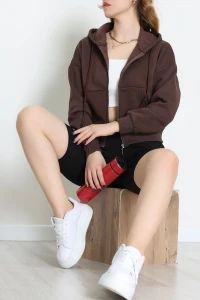 3 İplik Şardonlu Kanguru Cepli Fermuarlı Sweat Kahve - 42600.1878.