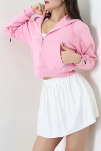 3 İplik Şardonlu Kanguru Cepli Fermuarlı Sweat Pembe - 42600.1878.