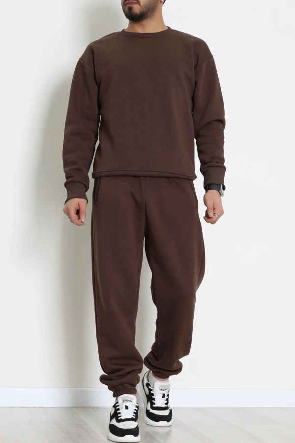 3 İplik Şardonlu Erkek Eşofman Takımı Kahve - 42612.1878.