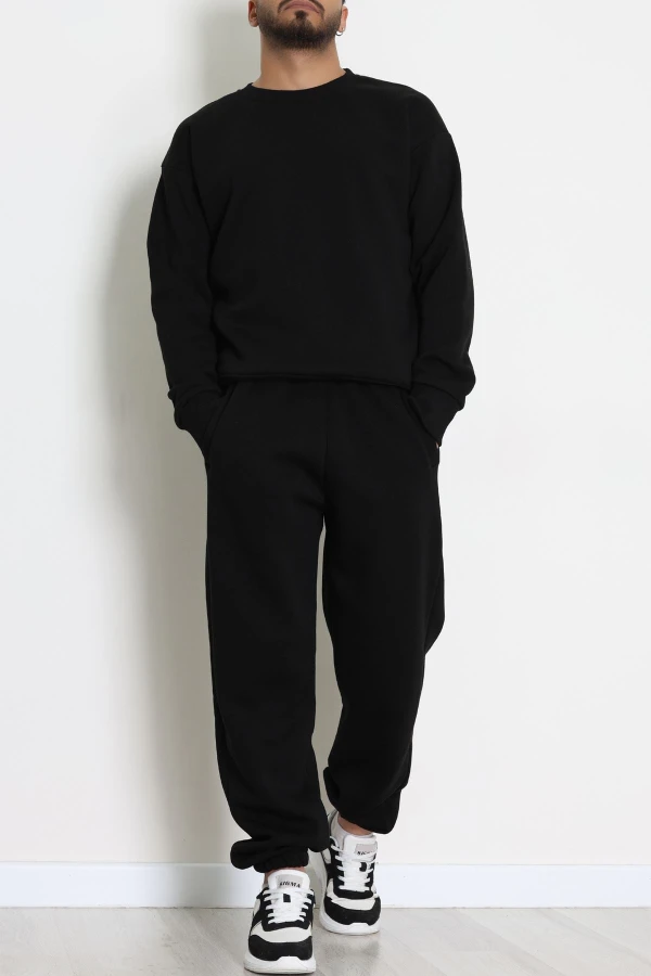 3 İplik Şardonlu Erkek Eşofman Takımı Siyah - 42612.1878.