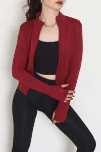 Double Krep Kumaş Parmak Geçmeli Fermuarlı Ceket Bordo - 42782.1567.