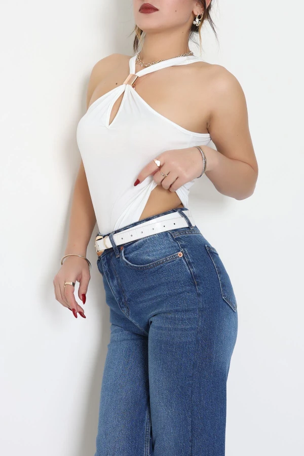 Sandy Önü Tokalı Çıtçıtlı Bluz Beyaz - 42803.1949.