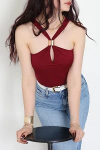 Sandy Önü Tokalı Çıtçıtlı Bluz Bordo - 42803.1949.