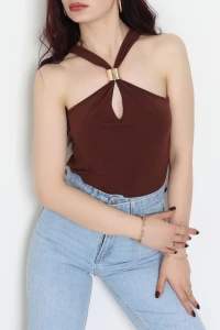 Sandy Önü Tokalı Çıtçıtlı Bluz Kahve - 42803.1949.