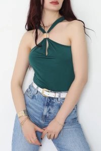 Sandy Önü Tokalı Çıtçıtlı Bluz Zümrüt - 42803.1949.