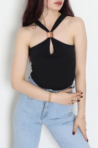 Sandy Önü Tokalı Çıtçıtlı Bluz Siyah - 42803.1949.