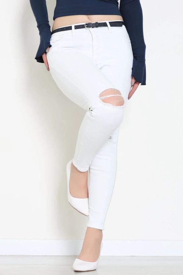 Dar Paça Kot Pantolon Beyaz - 42902.2128.