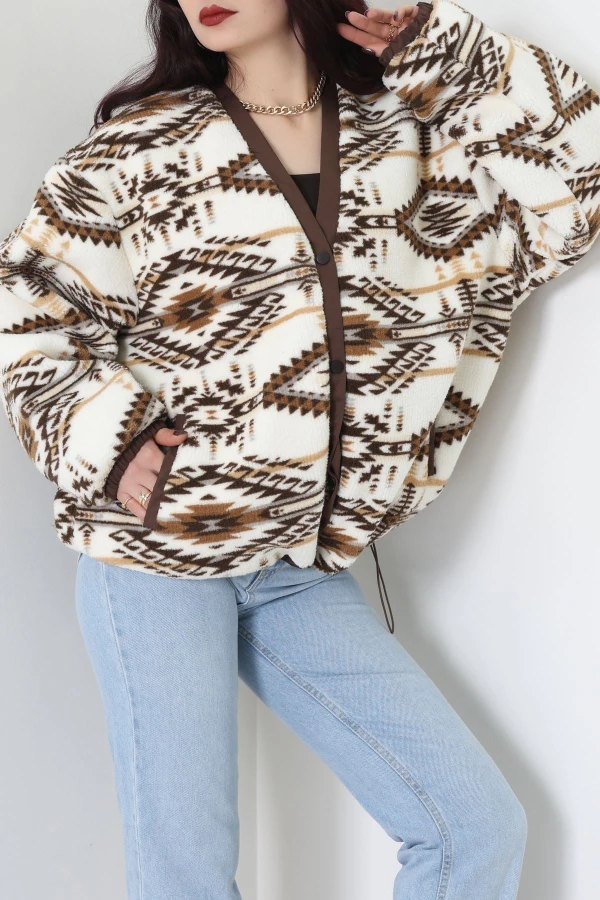 Etnik Desen Astarlı Mont Ekrukahve - 42903.1247.