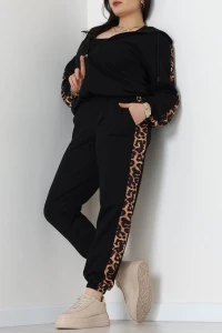 Şeritli 2 İplik Büyük Beden Eşofman Takımı Siyah - 50806.1857.