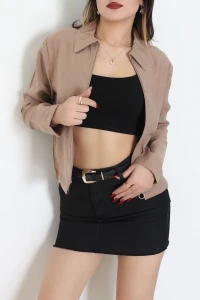 Dokuma Modal Fermuarlı Polo Yaka Ceket Gömlek Sütlükahve - 51237.1837.