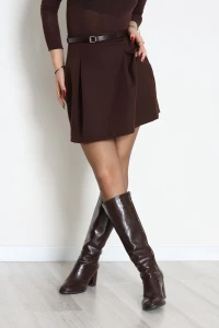 Dabıl Kumaş Kemerli Pileli Etek Kahve - 51258.1991.