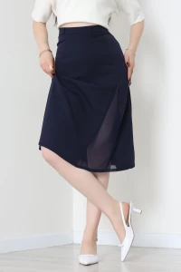 Dabıl Kumaş Tül Yırtmaçlı Etek Lacivert - 51260.1991.