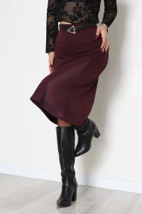 Dabıl Kumaş Tül Yırtmaçlı Etek Mürdüm - 51260.1991.