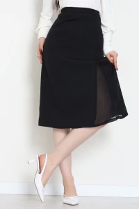 Dabıl Kumaş Tül Yırtmaçlı Etek Siyah - 51260.1991.