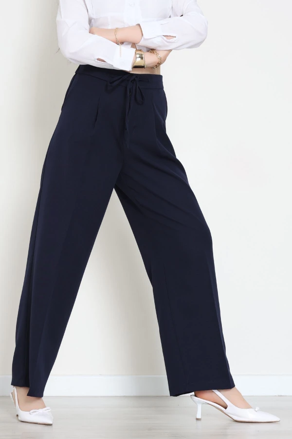 Dabıl Kumaş Beli Bağcıklı Pantolon Lacivert - 51615.683.