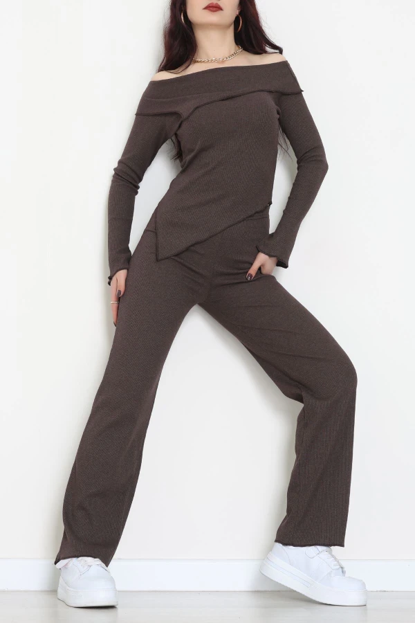 Madonna Yaka Asimetrik Kesim Takım Kahve - 55029.1567.