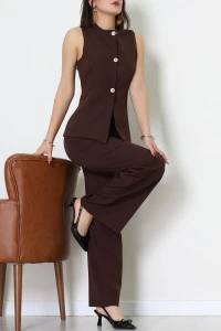 Düğmeli Dabıl İkili Takım Kahve - 55039.1991.