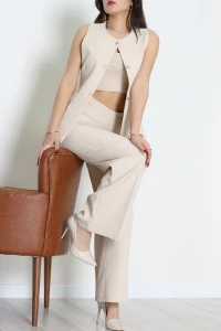 Düğmeli Dabıl İkili Takım Bej - 55039.1991.