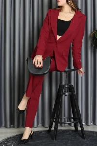 Dabıl Kumaş Astarlı İkili Blazer Takım Bordo - 55041.1397.