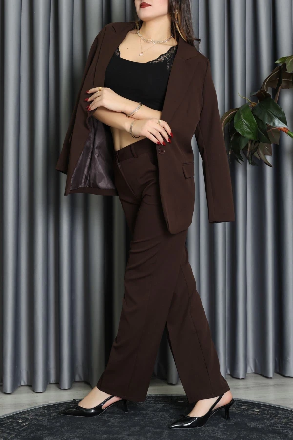 Dabıl Kumaş Astarlı İkili Blazer Takım Kahve - 55041.1397.