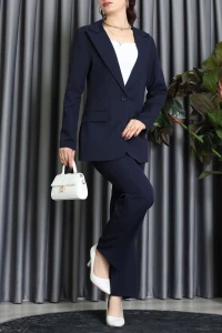 Dabıl Kumaş Astarlı İkili Blazer Takım Lacivert - 55041.1397.