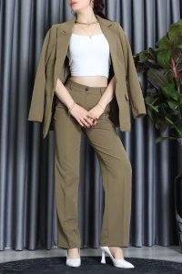 Dabıl Kumaş Astarlı İkili Blazer Takım Yağyeşili - 55041.1397.