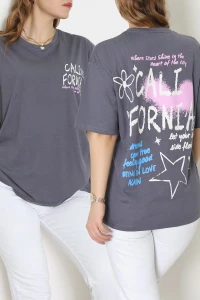 Baskılı Kompakt Penye Tişört Grikrem - 55044.1872.