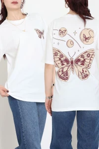 Baskılı Kompakt Penye Tişört Ekrukahve - 55044.1872.