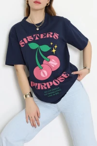 Baskılı Kompakt Penye Tişört Laciyeşil - 55044.1872.