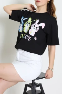 Baskılı Kompakt Penye Tişört Siyahyeşil - 55044.1872.