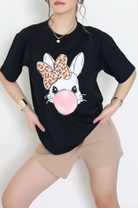 Baskılı Kompakt Penye Tişört Siyahleo - 55044.1872.