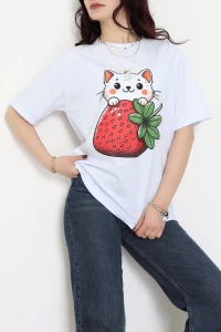 Baskılı Kompakt Penye Tişört Beyazyeşil1 - 55044.1872.