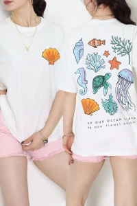 Baskılı Kompakt Penye Tişört Beyazturuncu - 55044.1872.