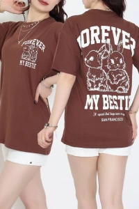 Baskılı Kompakt Penye Tişört Kahvebeyaz - 55044.1872.