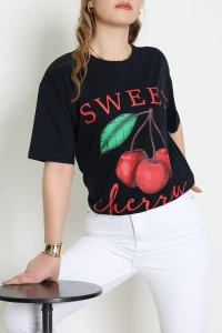 Baskılı Kompakt Penye Tişört Lacivertyeşil - 55044.1872.