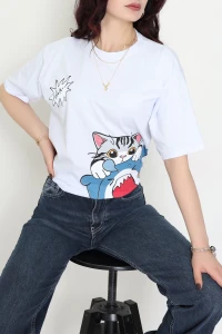 Baskılı Kompakt Penye Tişört Beyazgri1 - 55044.1872.