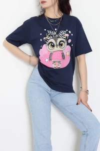 Baskılı Kompakt Penye Tişört Lacivertleopar - 55044.1872.