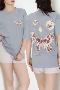 Baskılı Kompakt Penye Tişört Grikrem1 - 55044.1872.