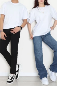 Kompak Penye Unisex Baskısız Oversize Tişört Beyaz - 55045.1872.